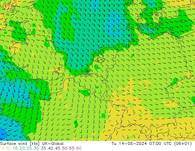 风 10 米 UK-Global 星期二 14.05.2024 07 UTC