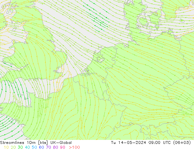风 10m UK-Global 星期二 14.05.2024 09 UTC