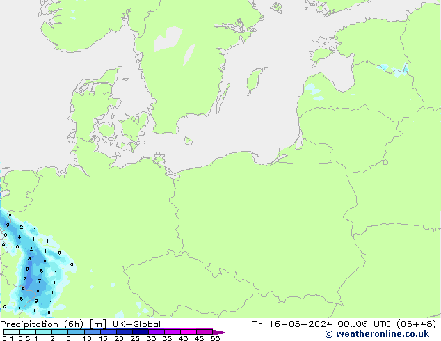Precipitation (6h) UK-Global Th 16.05.2024 06 UTC