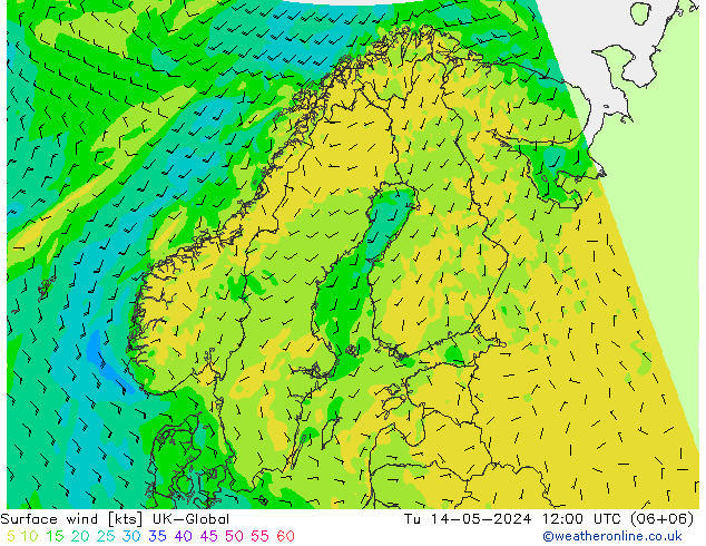 Surface wind UK-Global Tu 14.05.2024 12 UTC