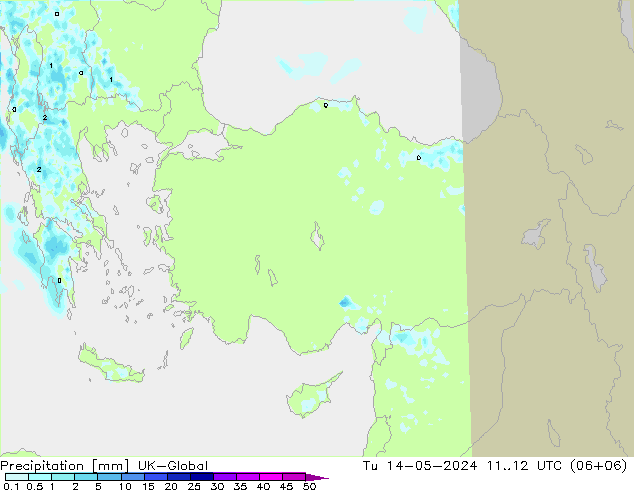 Precipitation UK-Global Tu 14.05.2024 12 UTC