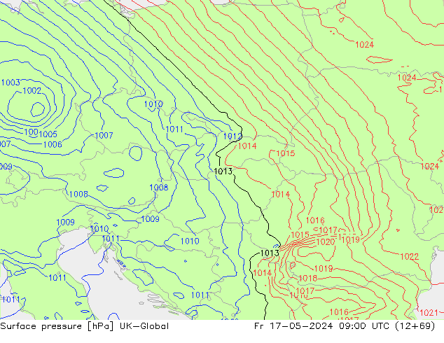 Atmosférický tlak UK-Global Pá 17.05.2024 09 UTC
