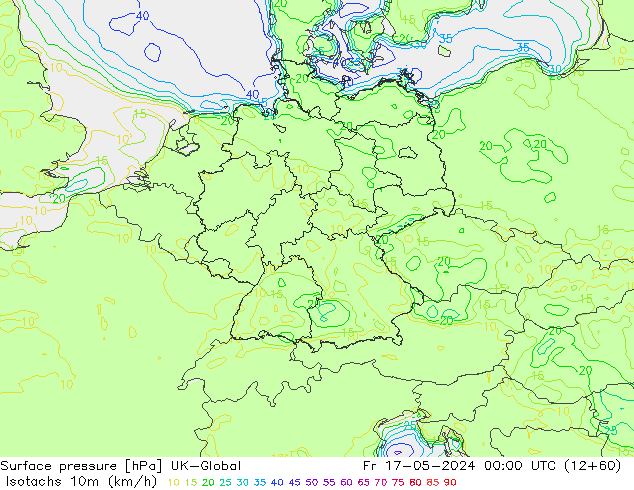 Eşrüzgar Hızları (km/sa) UK-Global Cu 17.05.2024 00 UTC