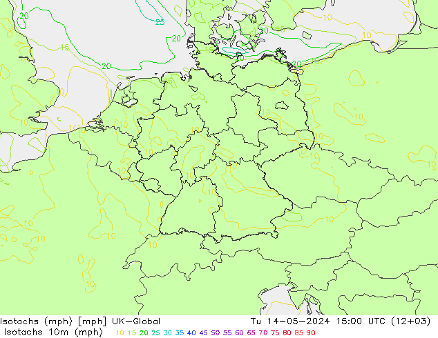 Isotachs (mph) UK-Global 星期二 14.05.2024 15 UTC