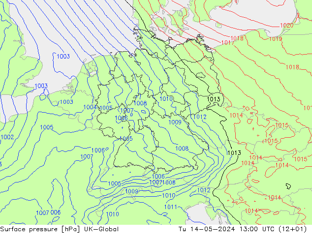 Atmosférický tlak UK-Global Út 14.05.2024 13 UTC