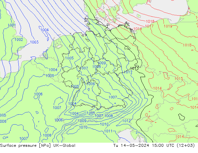 地面气压 UK-Global 星期二 14.05.2024 15 UTC