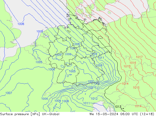 Atmosférický tlak UK-Global St 15.05.2024 06 UTC