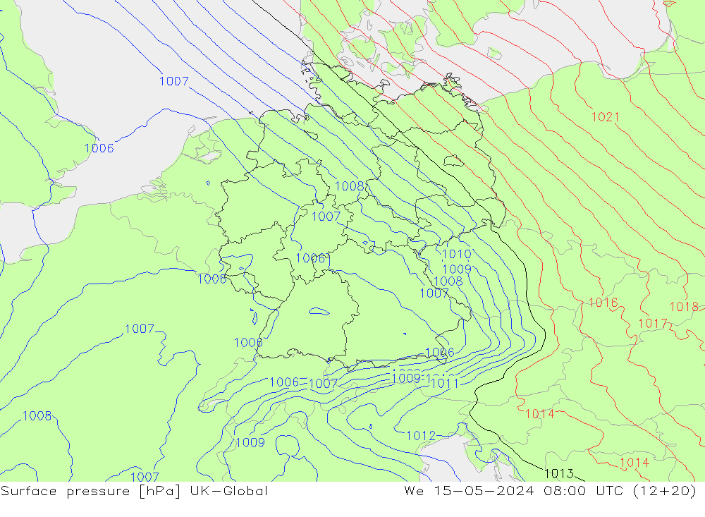 地面气压 UK-Global 星期三 15.05.2024 08 UTC