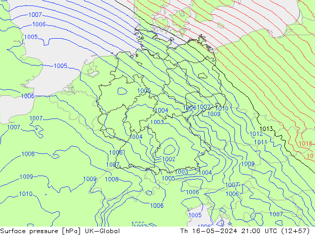 Surface pressure UK-Global Th 16.05.2024 21 UTC