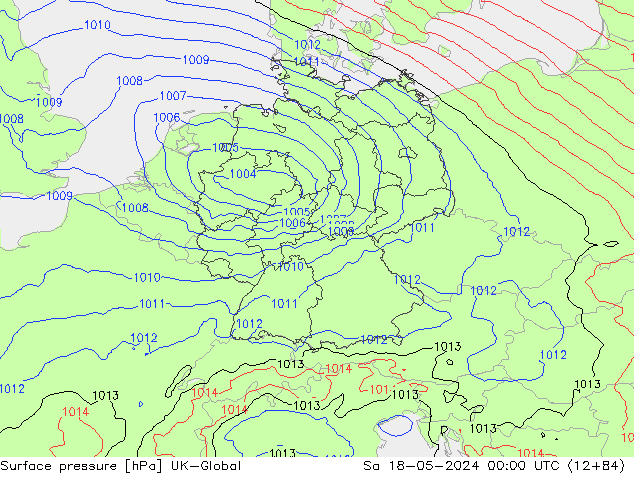Pressione al suolo UK-Global sab 18.05.2024 00 UTC