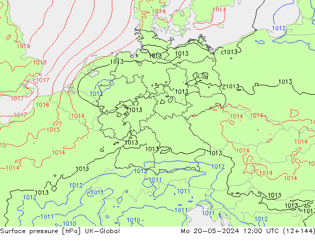 Pressione al suolo UK-Global lun 20.05.2024 12 UTC