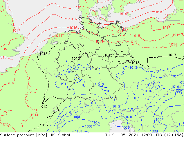 Surface pressure UK-Global Tu 21.05.2024 12 UTC