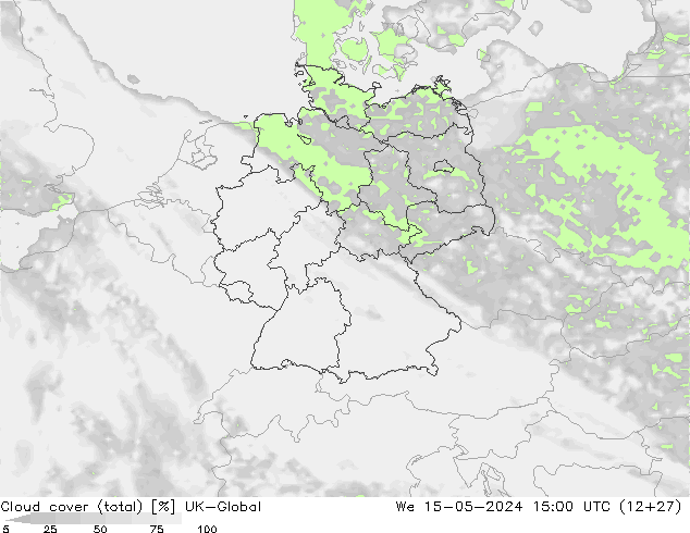 Cloud cover (total) UK-Global We 15.05.2024 15 UTC