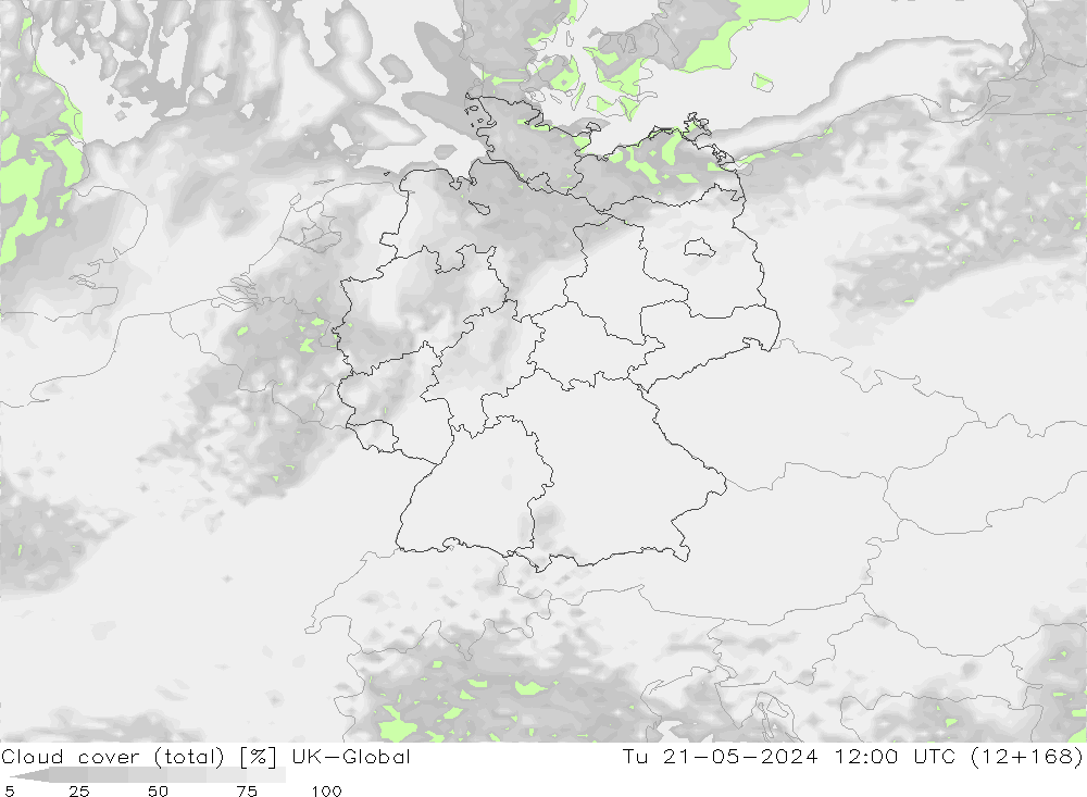 Nubes (total) UK-Global mar 21.05.2024 12 UTC