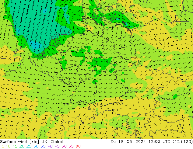 Surface wind UK-Global Su 19.05.2024 12 UTC