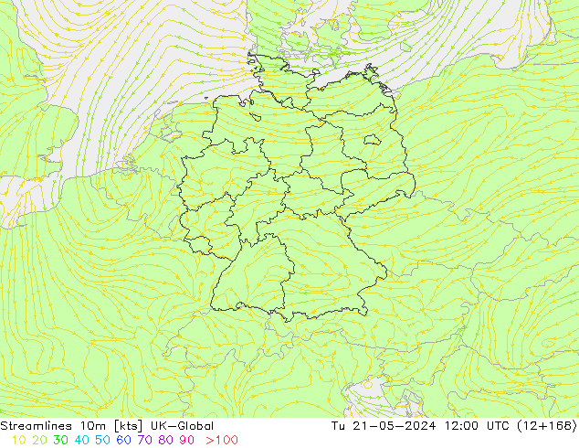 Stromlinien 10m UK-Global Di 21.05.2024 12 UTC