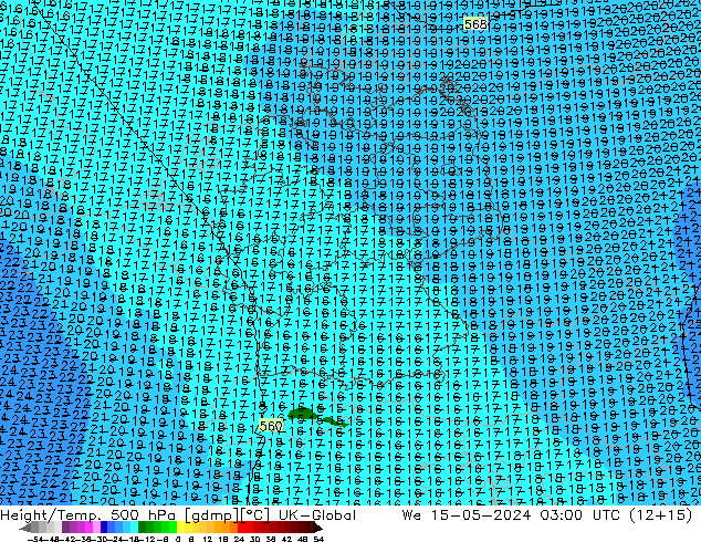 Hoogte/Temp. 500 hPa UK-Global wo 15.05.2024 03 UTC
