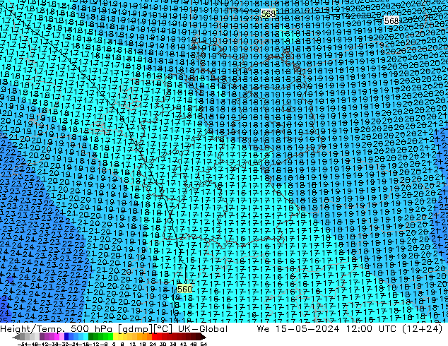 Yükseklik/Sıc. 500 hPa UK-Global Çar 15.05.2024 12 UTC