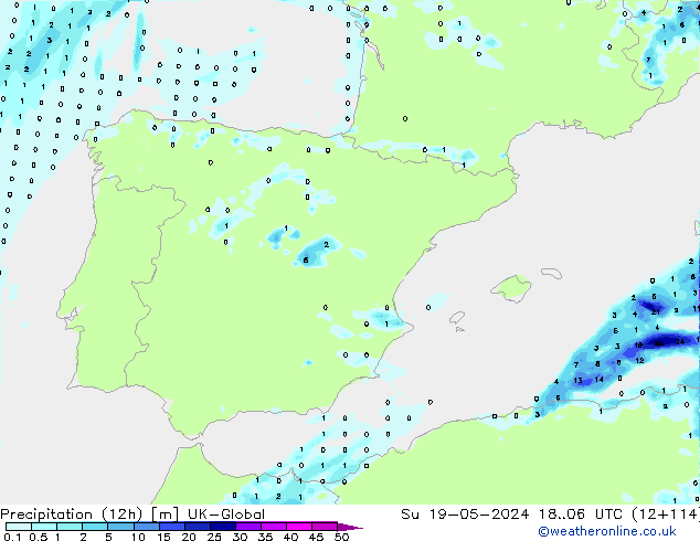 Precipitation (12h) UK-Global Su 19.05.2024 06 UTC