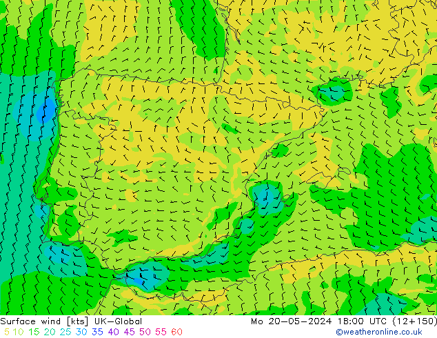 Surface wind UK-Global Mo 20.05.2024 18 UTC