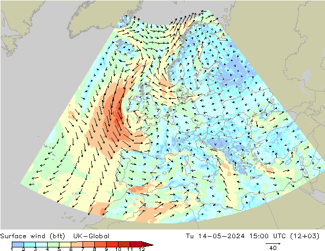 wiatr 10 m (bft) UK-Global wto. 14.05.2024 15 UTC