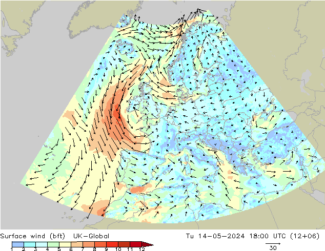 Rüzgar 10 m (bft) UK-Global Sa 14.05.2024 18 UTC