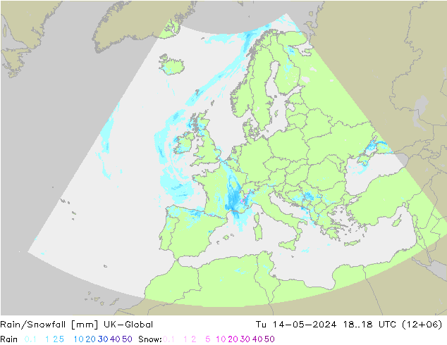 Regen/Schneefall UK-Global Di 14.05.2024 18 UTC