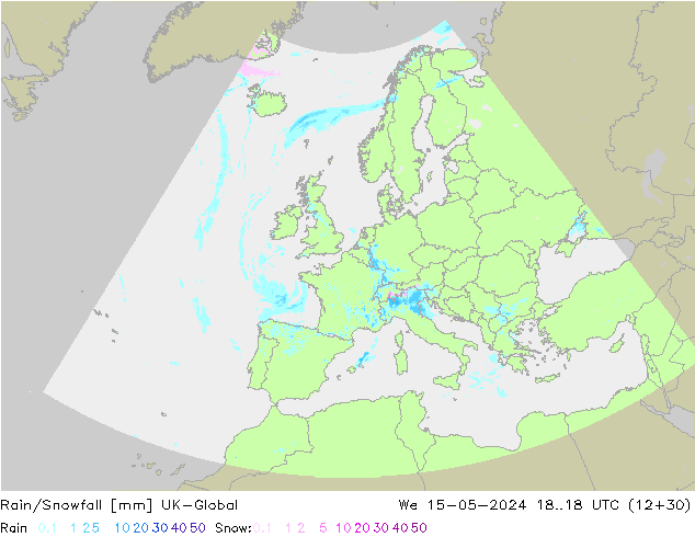 Regen/Sneeuwval UK-Global wo 15.05.2024 18 UTC