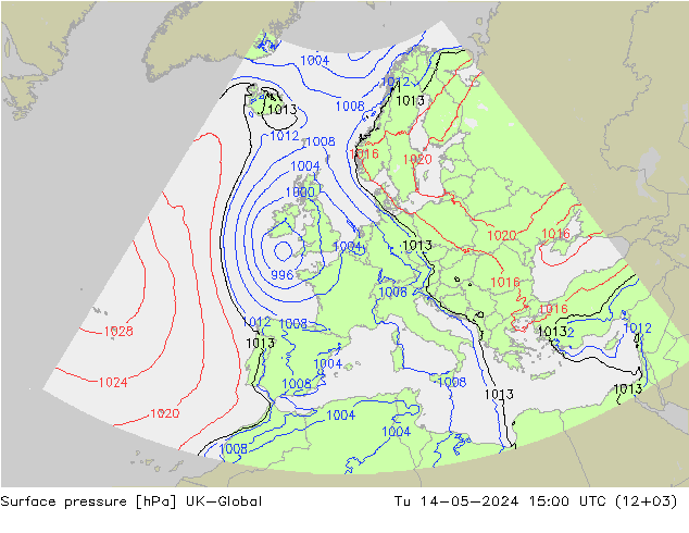 地面气压 UK-Global 星期二 14.05.2024 15 UTC