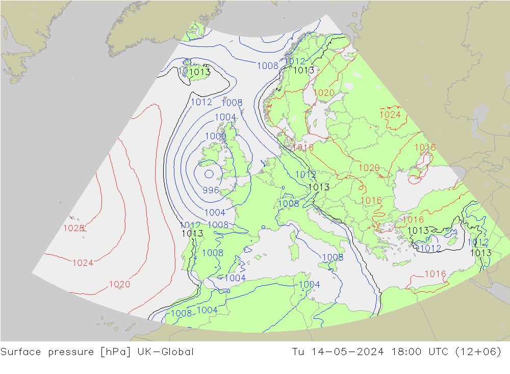 地面气压 UK-Global 星期二 14.05.2024 18 UTC