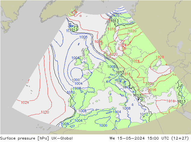 Pressione al suolo UK-Global mer 15.05.2024 15 UTC