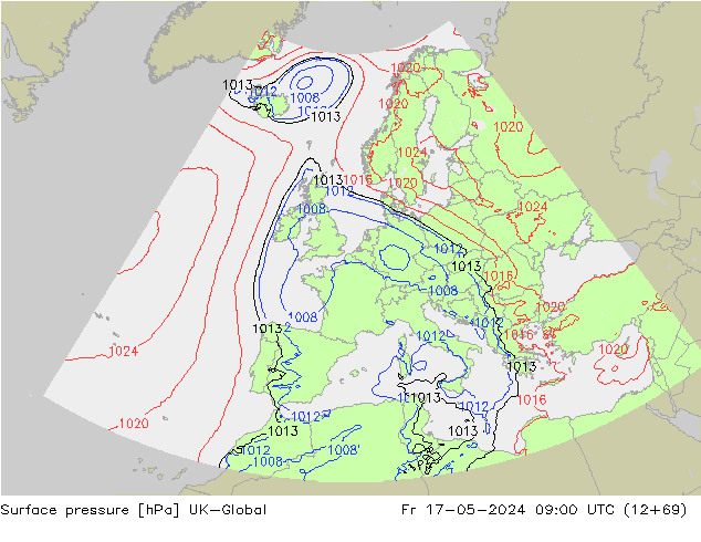 приземное давление UK-Global пт 17.05.2024 09 UTC