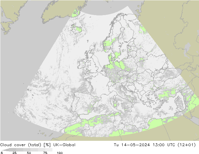 Nubes (total) UK-Global mar 14.05.2024 13 UTC