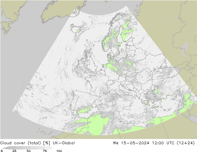Cloud cover (total) UK-Global We 15.05.2024 12 UTC