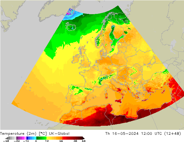 Temperature (2m) UK-Global Čt 16.05.2024 12 UTC