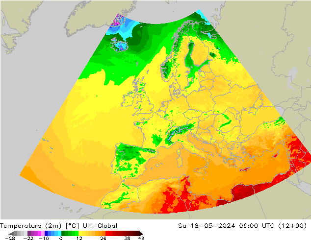 Temperaturkarte (2m) UK-Global Sa 18.05.2024 06 UTC