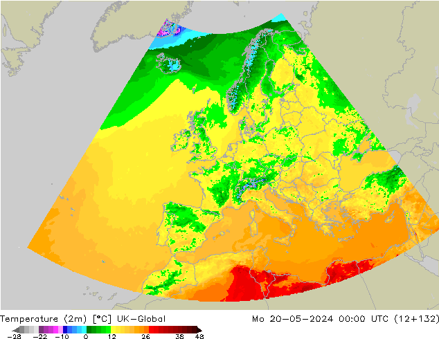 mapa temperatury (2m) UK-Global pon. 20.05.2024 00 UTC