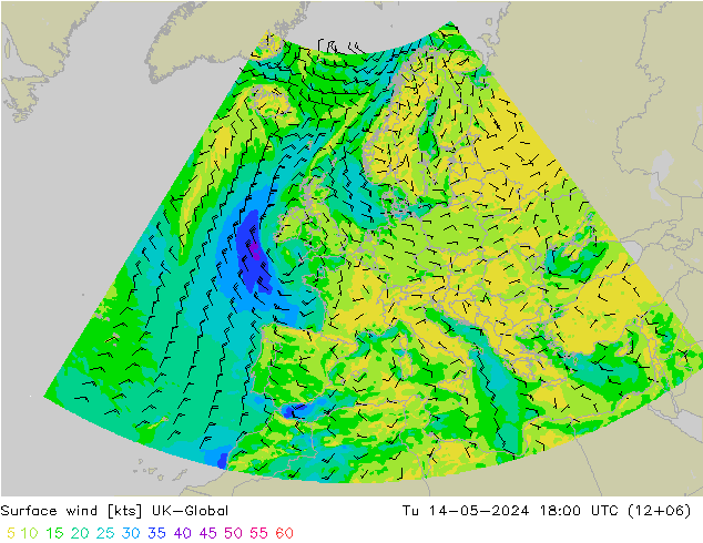 Wind 10 m UK-Global di 14.05.2024 18 UTC
