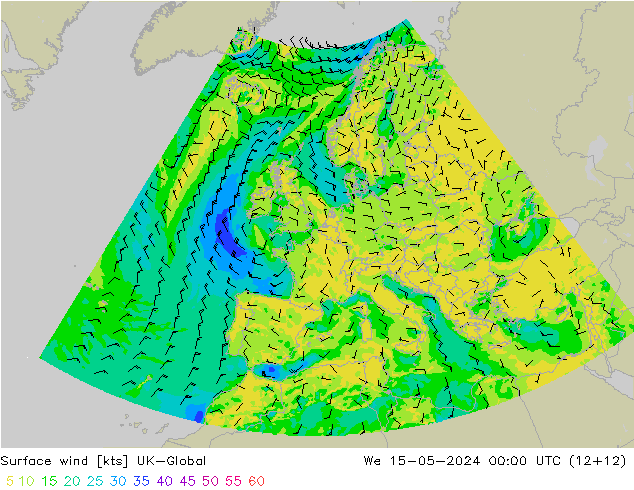 Wind 10 m UK-Global wo 15.05.2024 00 UTC