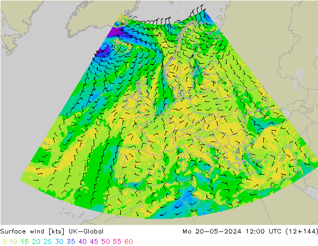 Surface wind UK-Global Mo 20.05.2024 12 UTC
