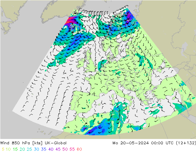 Wind 850 hPa UK-Global Mo 20.05.2024 00 UTC