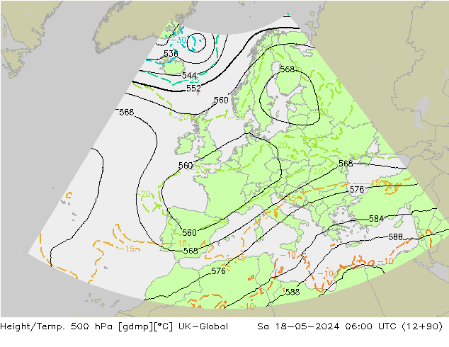 Yükseklik/Sıc. 500 hPa UK-Global Cts 18.05.2024 06 UTC
