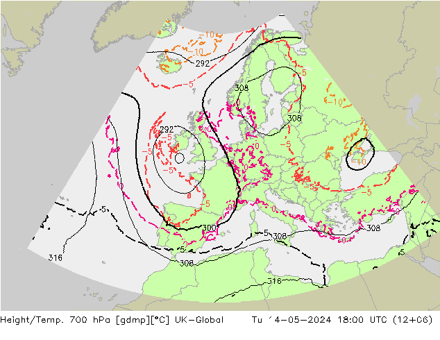 Height/Temp. 700 hPa UK-Global 星期二 14.05.2024 18 UTC