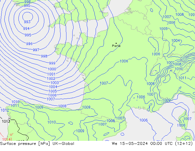 pression de l'air UK-Global mer 15.05.2024 00 UTC