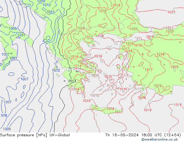 Atmosférický tlak UK-Global Čt 16.05.2024 18 UTC