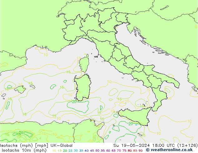 Izotacha (mph) UK-Global nie. 19.05.2024 18 UTC