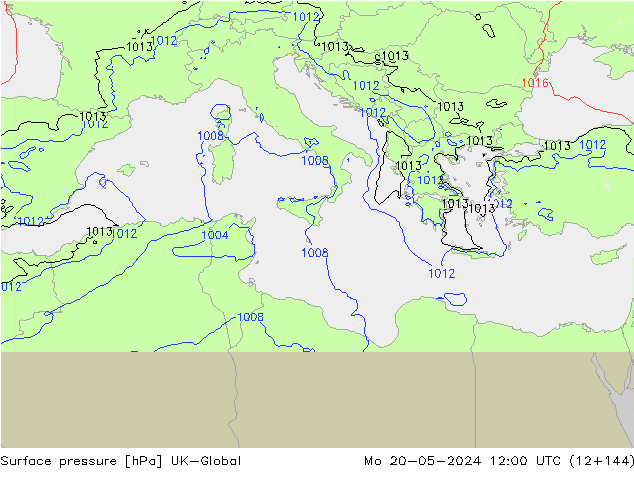 Pressione al suolo UK-Global lun 20.05.2024 12 UTC