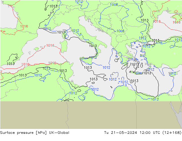Surface pressure UK-Global Tu 21.05.2024 12 UTC