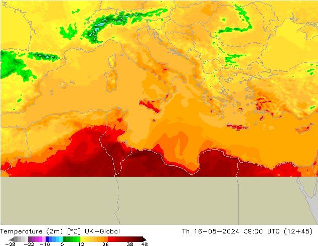 Temperature (2m) UK-Global Th 16.05.2024 09 UTC
