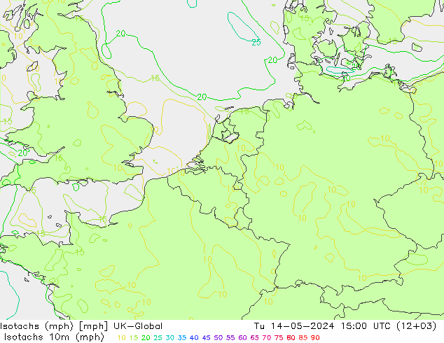 Isotachs (mph) UK-Global 星期二 14.05.2024 15 UTC